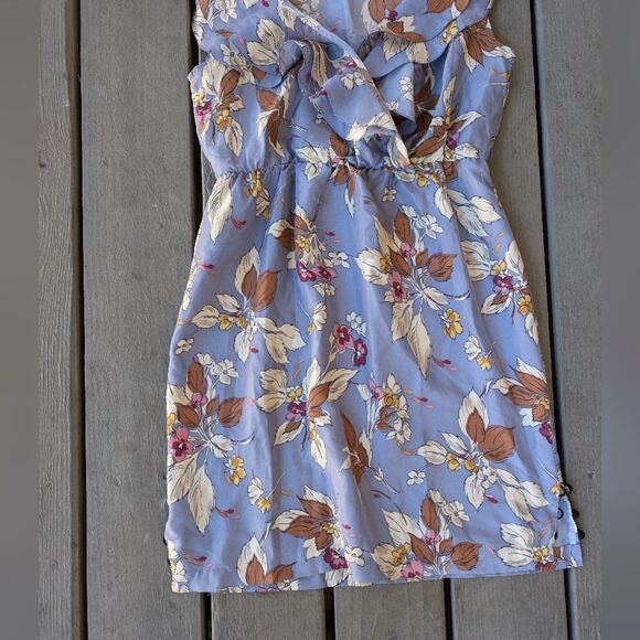 Jovovich Hawk Blue Silk Floral‎ Mini Dress S/M Ruffle Spring Summer - Picture 2 of 5
